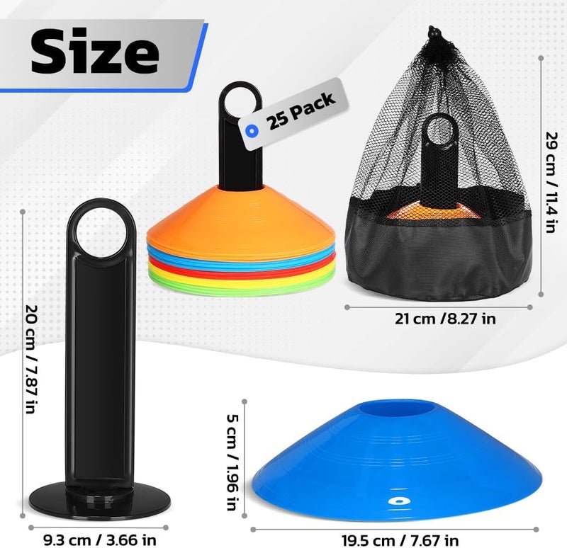 GHB Soccer Cones 25/50/100 Pack Disc Soccer Sport Cones Training Field Marker Agility Cones for Traffic, Basketball, Coaching, Practice Equipment Includes Cone Drills Guide - Image 5